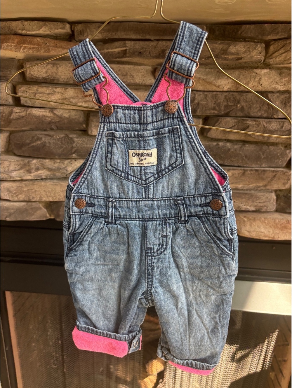 OshKosh Denim Baby Overalls Jean with Pink Lining 3 months Girls Kids